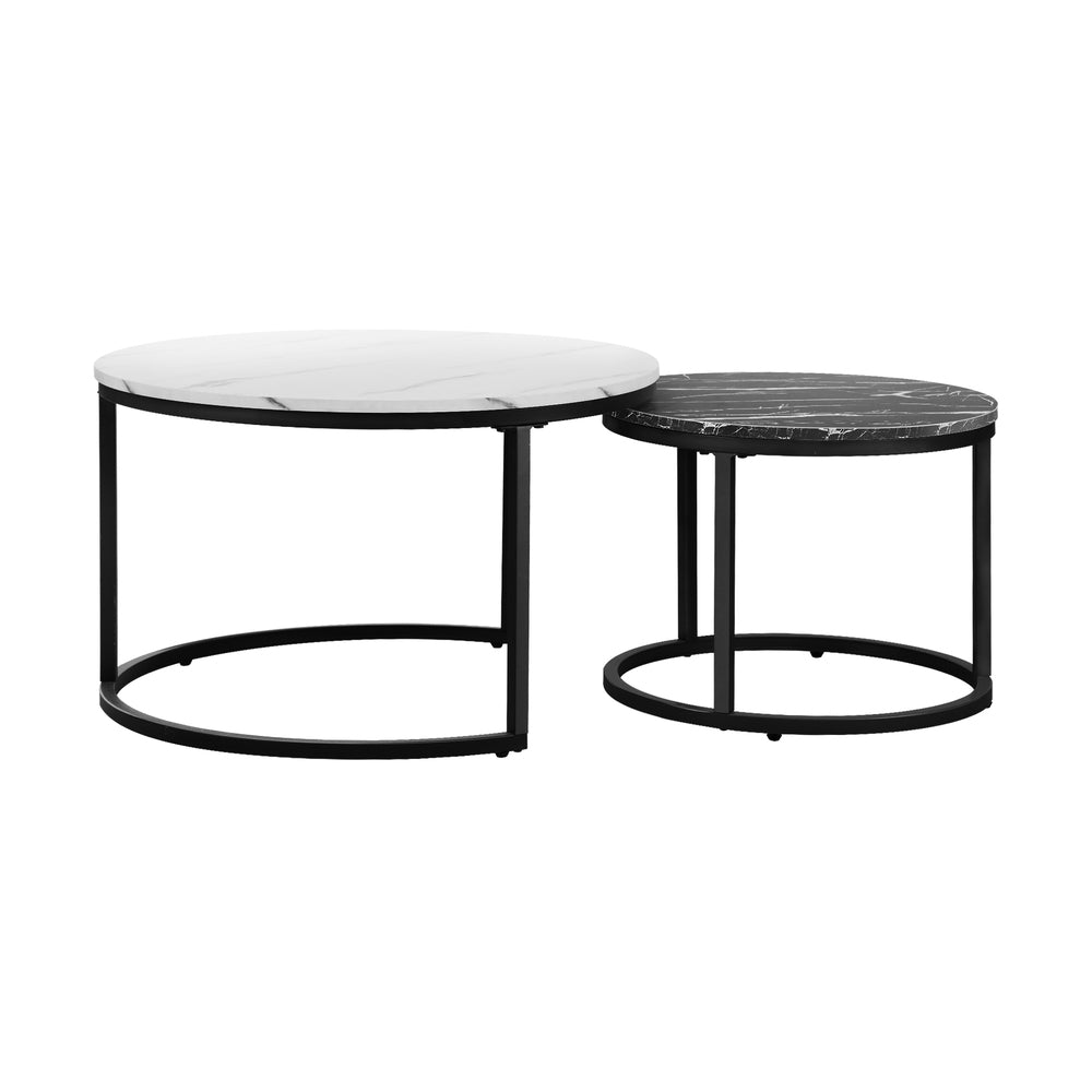 Oikiture Set of 2 Coffee Table Round Nesting White & Black