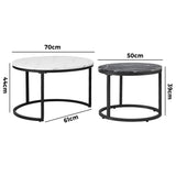 Oikiture Set of 2 Coffee Table Round Nesting White & Black - Top-Down View