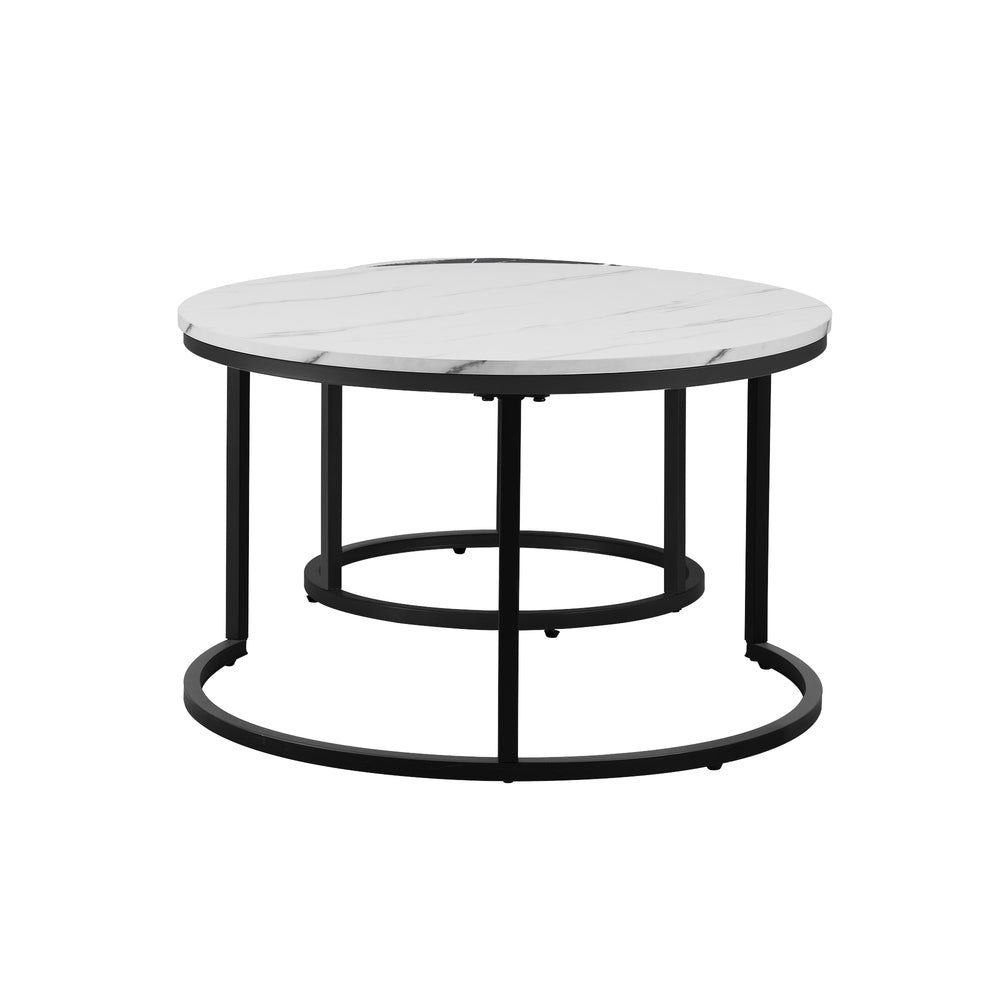 Oikiture Set of 2 Coffee Table Round Nesting White & Black