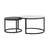 Oikiture Set of 2 Coffee Table Round Nesting White & Black - Front View
