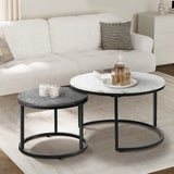 Oikiture Set of 2 Coffee Table Round Nesting White & Grey - Top-Down View
