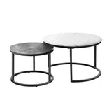 Oikiture Set of 2 Coffee Table Round Nesting White & Grey