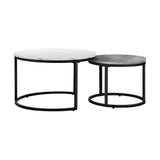 Oikiture Set of 2 Coffee Table Round Nesting White & Grey - Front View