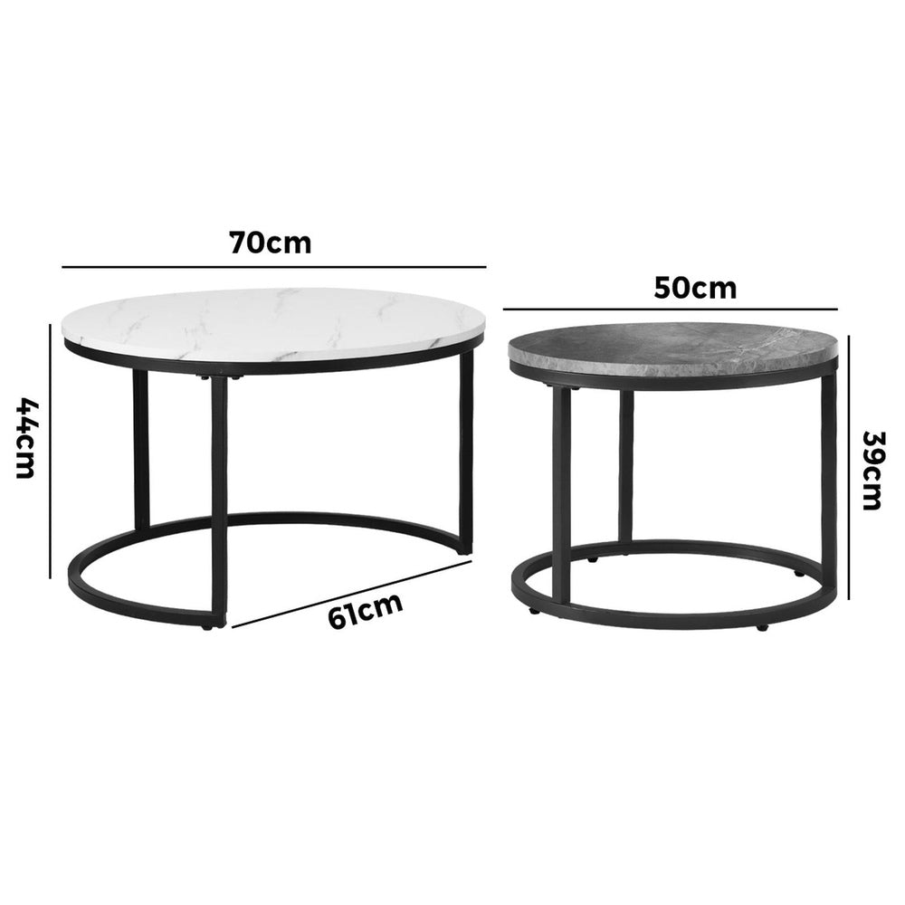 Oikiture Set of 2 Coffee Table Round Nesting White & Grey