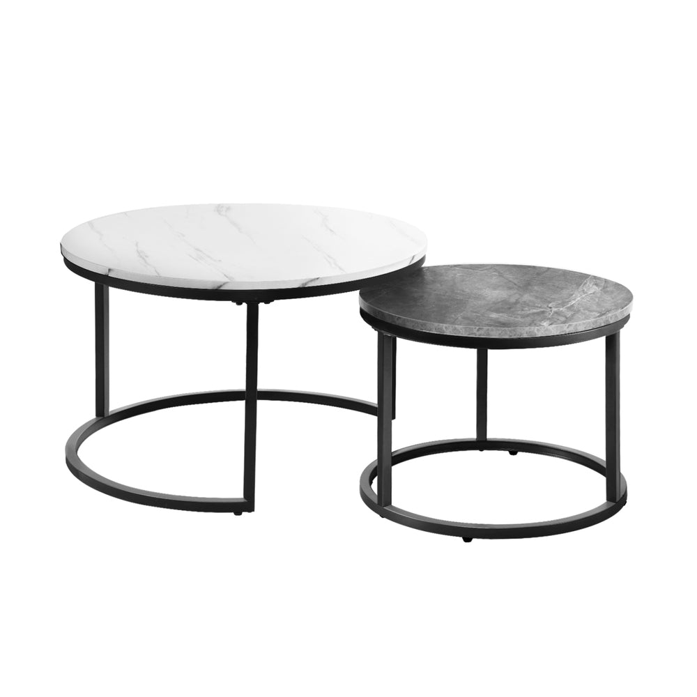 Oikiture Set of 2 Coffee Table Round Nesting White & Grey