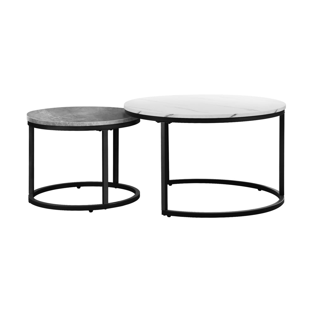 Oikiture Set of 2 Coffee Table Round Nesting White & Grey