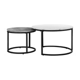 Oikiture Set of 2 Coffee Table Round Nesting White & Grey - Side View