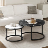 Oikiture Set of 2 Nesting Coffee Table Round Marble Black&White