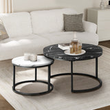 Oikiture Set of 2 Nesting Coffee Table Round Marble Black&White - Top-Down View