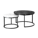 Oikiture Set of 2 Nesting Coffee Table Round Marble Black&White