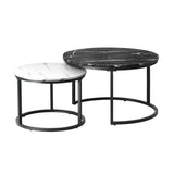 Oikiture Set of 2 Nesting Coffee Table Round Marble Black&White