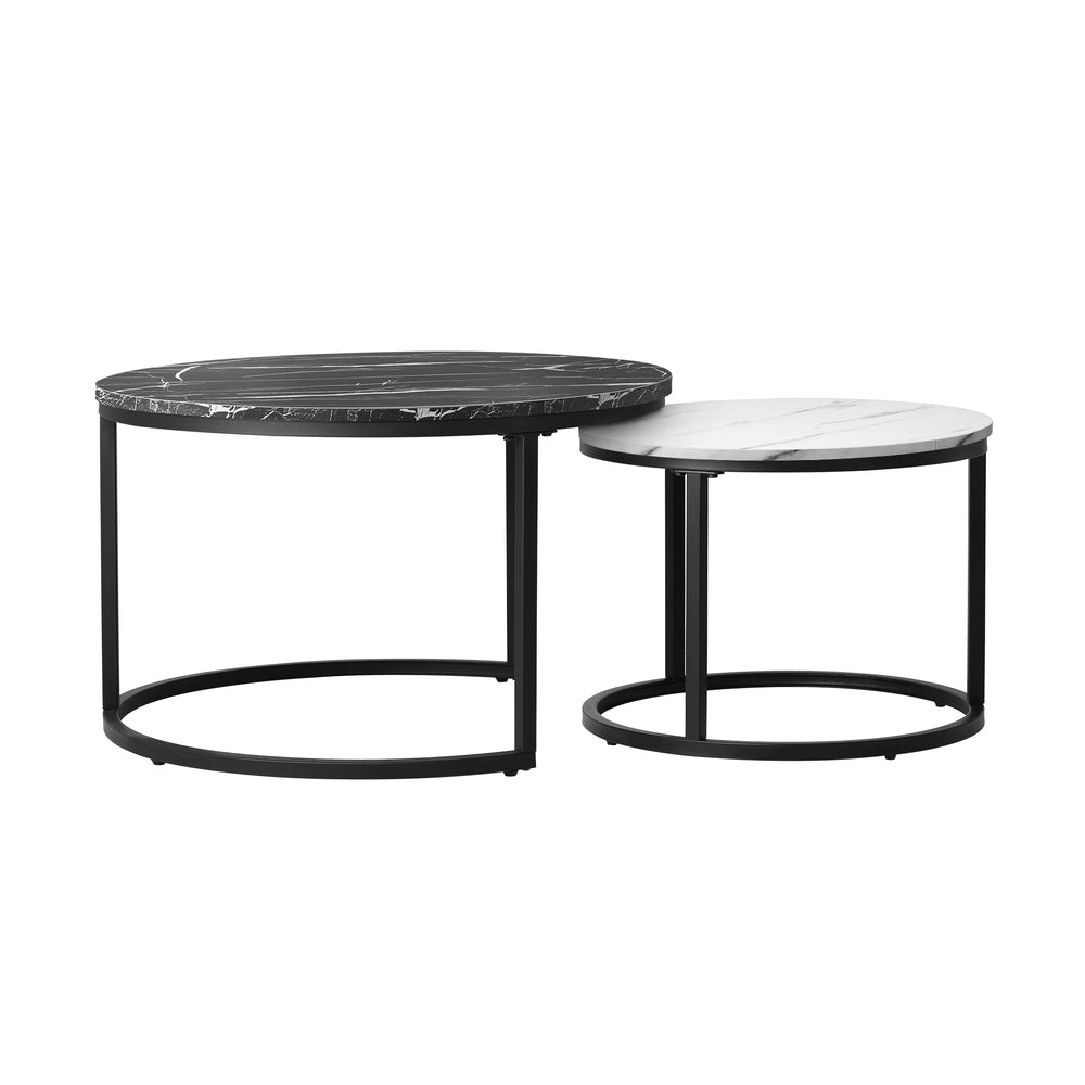 Oikiture Set of 2 Nesting Coffee Table Round Marble Black&White