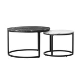 Oikiture Set of 2 Nesting Coffee Table Round Marble Black&White - Front View