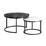 Oikiture Set of 2 Nesting Coffee Table Round Marble Black&White