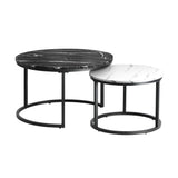 Oikiture Set of 2 Nesting Coffee Table Round Marble Black&White - Close-Up Angle