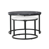 Oikiture Set of 2 Nesting Coffee Table Round Marble Black&White