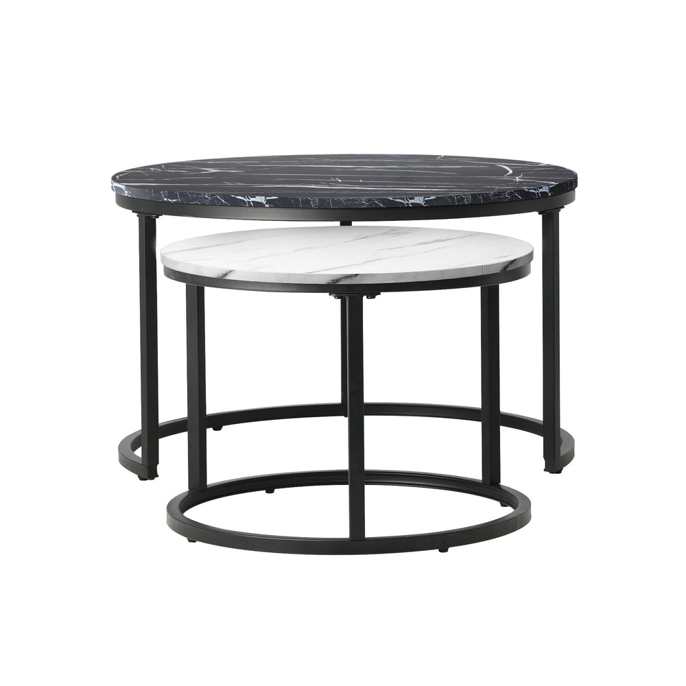 Oikiture Set of 2 Nesting Coffee Table Round Marble Black&White