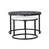 Oikiture Set of 2 Nesting Coffee Table Round Marble Black&White - 45-Degree Angle
