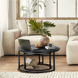 Oikiture Set of 2 Nesting Coffee Table Round Marble Black&White - Rear View