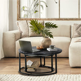 Oikiture Set of 2 Nesting Coffee Table Round Marble Black&White - Side View