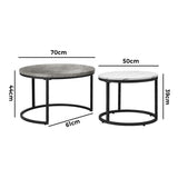 Oikiture Set of 2 Nesting Coffee Table Round Marble-like Grey&White - Side View