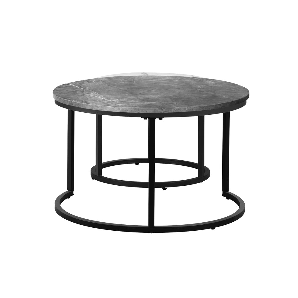 Oikiture Set of 2 Nesting Coffee Table Round Marble-like Grey&White