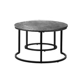 Oikiture Set of 2 Nesting Coffee Table Round Marble-like Grey&White - Close-Up Angle