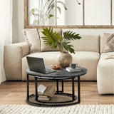 Oikiture Set of 2 Nesting Coffee Table Round Marble-like Grey&White