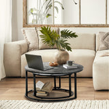 Oikiture Set of 2 Nesting Coffee Table Round Marble-like Grey&White - Rear View
