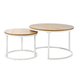 Oikiture Set of 2 Nesting Coffee Table Round Natural & White - 45-Degree Angle
