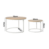 Oikiture Set of 2 Nesting Coffee Table Round Natural & White - Side View