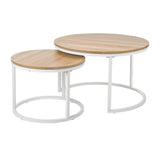 Oikiture Set of 2 Nesting Coffee Table Round Natural & White - Top-Down View