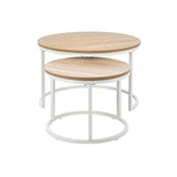Oikiture Set of 2 Nesting Coffee Table Round Natural & White