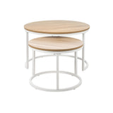 Oikiture Set of 2 Nesting Coffee Table Round Natural & White - Low Angle