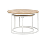 Oikiture Set of 2 Nesting Coffee Table Round Natural & White