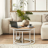 Oikiture Set of 2 Nesting Coffee Table Round Natural & White - Rear View