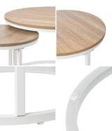 Oikiture Set of 2 Nesting Coffee Table Round Natural & White