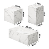 Oikiture Coffee Table Set of 3 Side Tables Marble Effect White