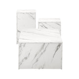 Oikiture Coffee Table Set of 3 Side Tables Marble Effect White