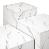 Oikiture Coffee Table Set of 3 Side Tables Marble Effect White - Top-Down View