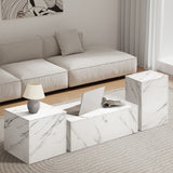 Oikiture Coffee Table Set of 3 Side Tables Marble Effect White - Side View