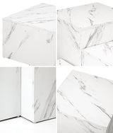 Oikiture Coffee Table Set of 3 Side Tables Marble Effect White