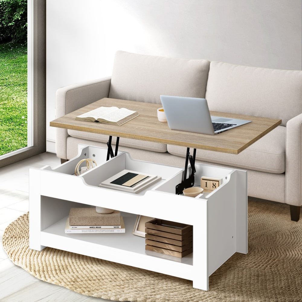 Oikiture Coffee Table Lift Up Top Hidden Storage Shelf