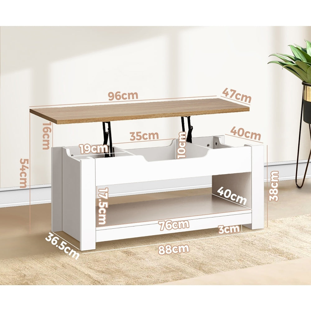 Oikiture Coffee Table Lift Up Top Hidden Storage Shelf