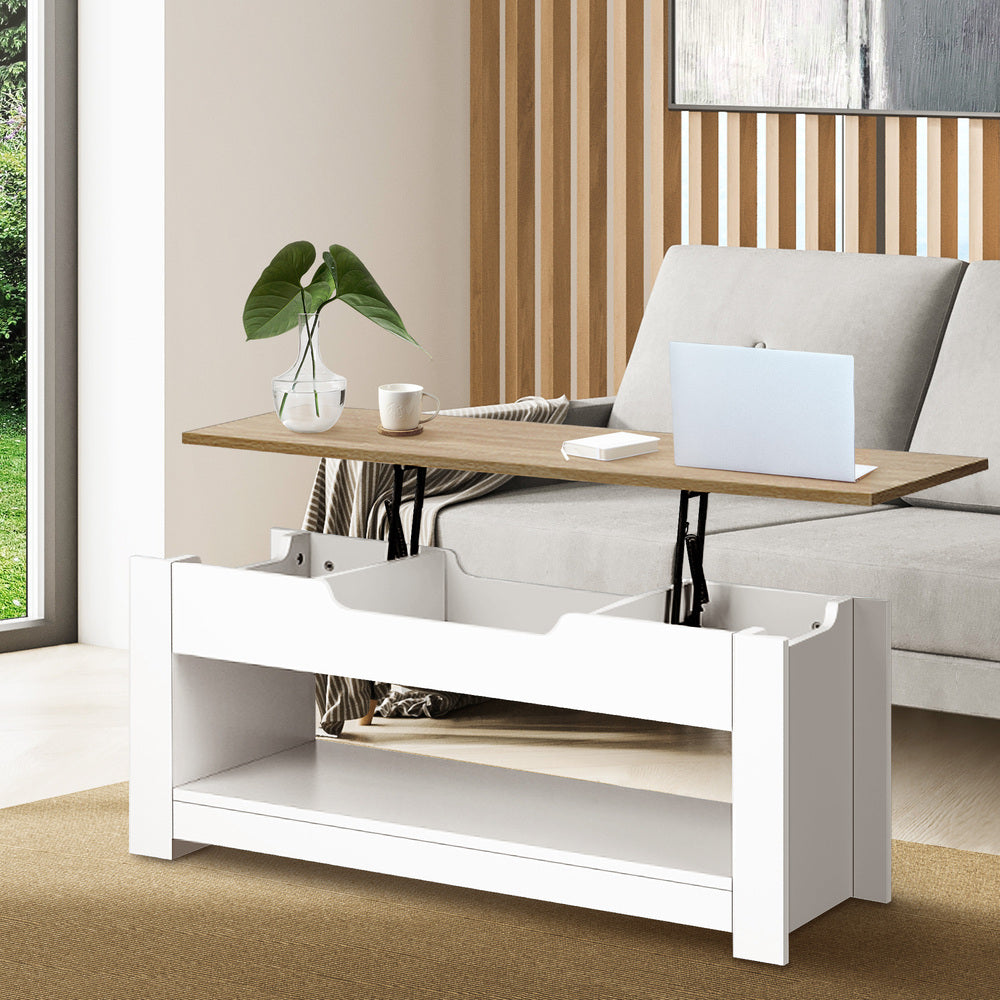 Oikiture Coffee Table Lift Up Top Hidden Storage Shelf