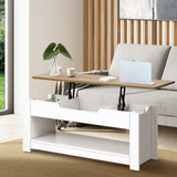 Oikiture Coffee Table Lift Up Top Hidden Storage Shelf - Close-Up Angle