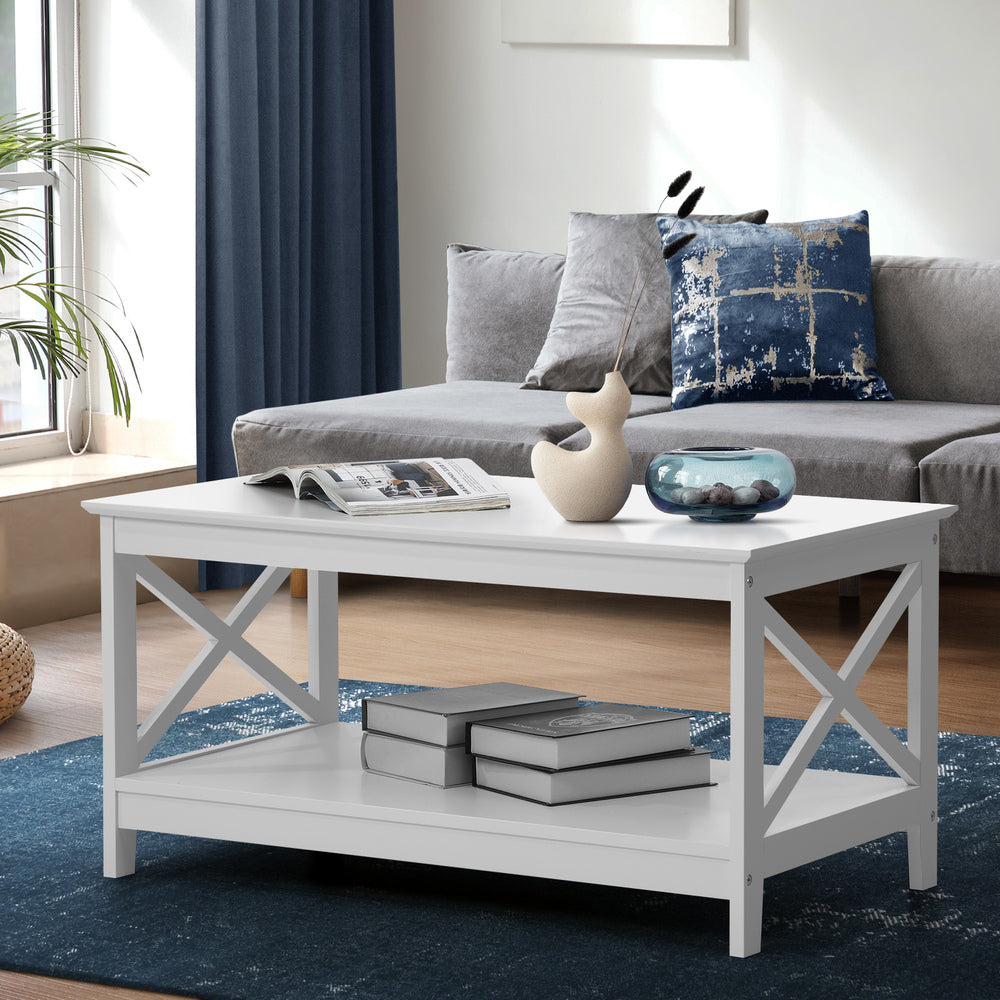 Oikiture Coffee Table Storage Rack 2-Tier White