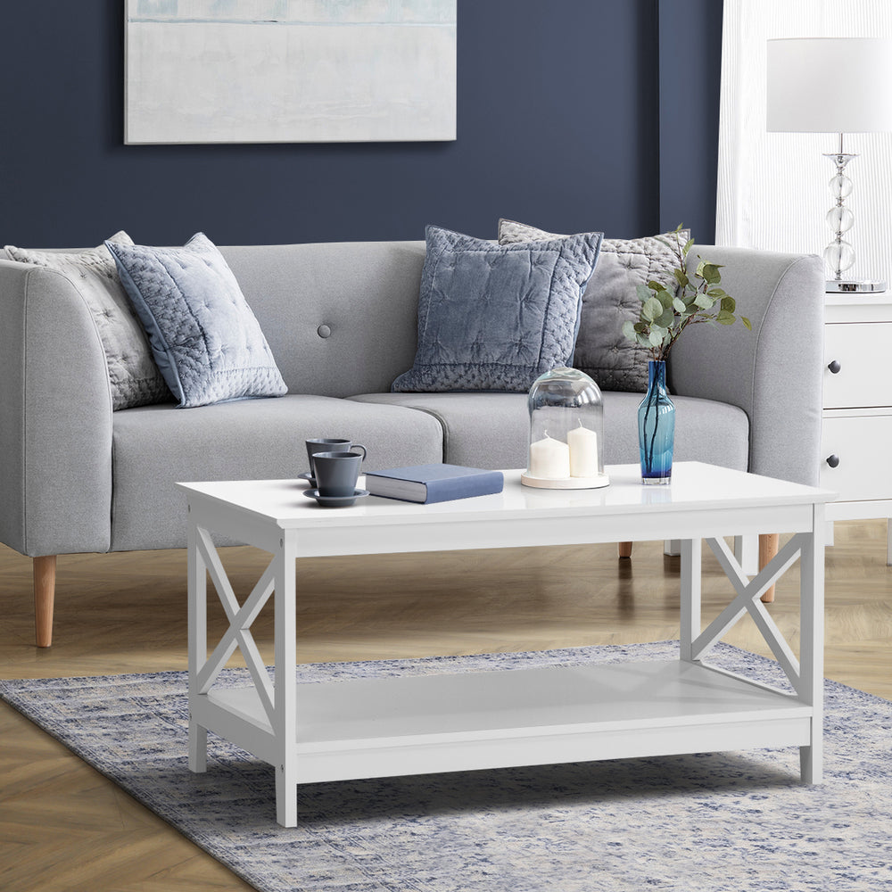 Oikiture Coffee Table Storage Rack 2-Tier White