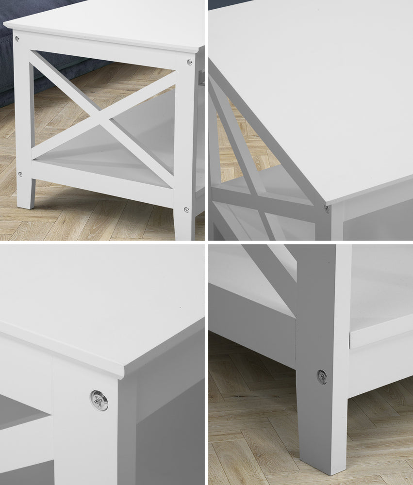 Oikiture Coffee Table Storage Rack 2-Tier White