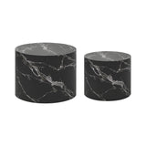 Oikiture Round Coffee Table Set of 2 Marble Effect Black - Low Angle